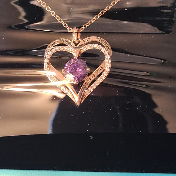 Louisa Secret Rose Gold Heart Pendant Necklace with Purple Stone NIB RV $99 - Picture 2 of 9